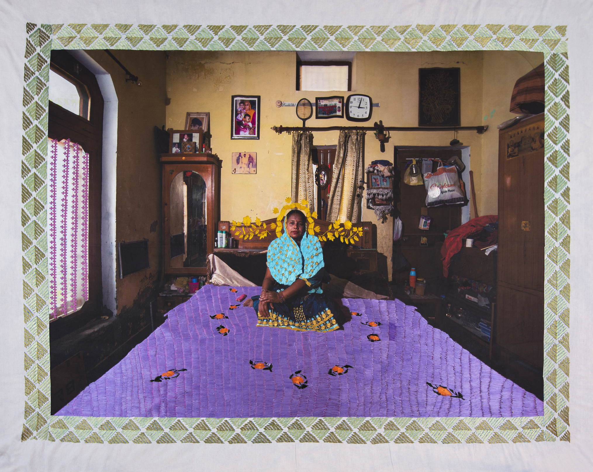 Phulkari embroidery done over a photographic print by Spandita Malik