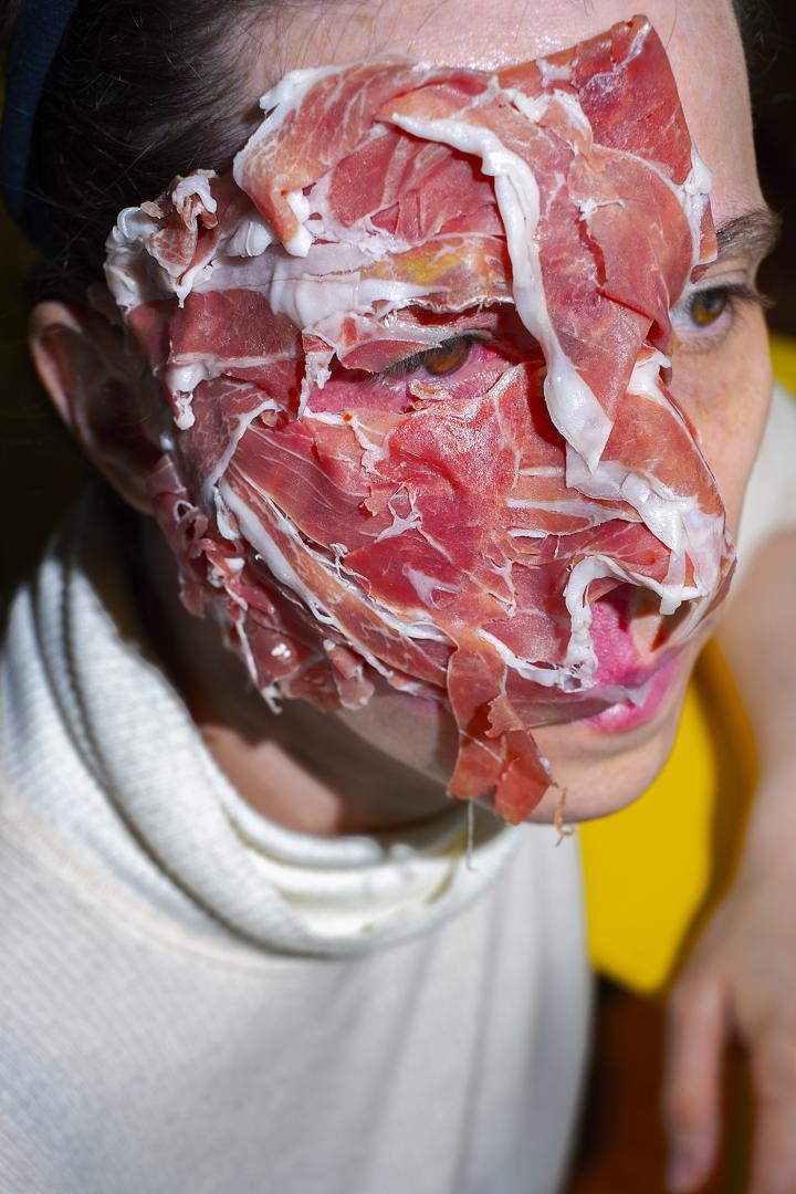 A face with half meat on it.
