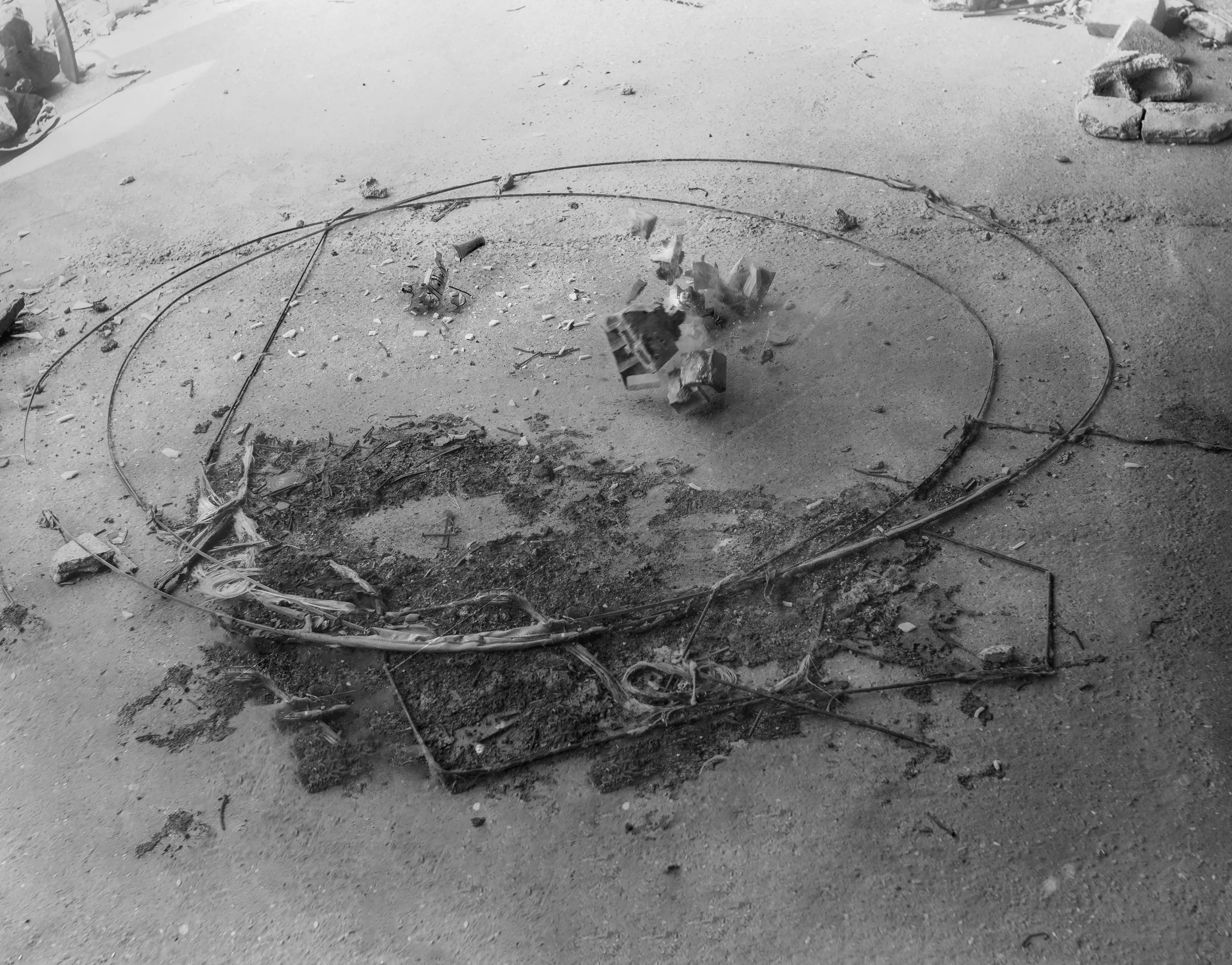 An abstract futuristic style image drawn in the sand.